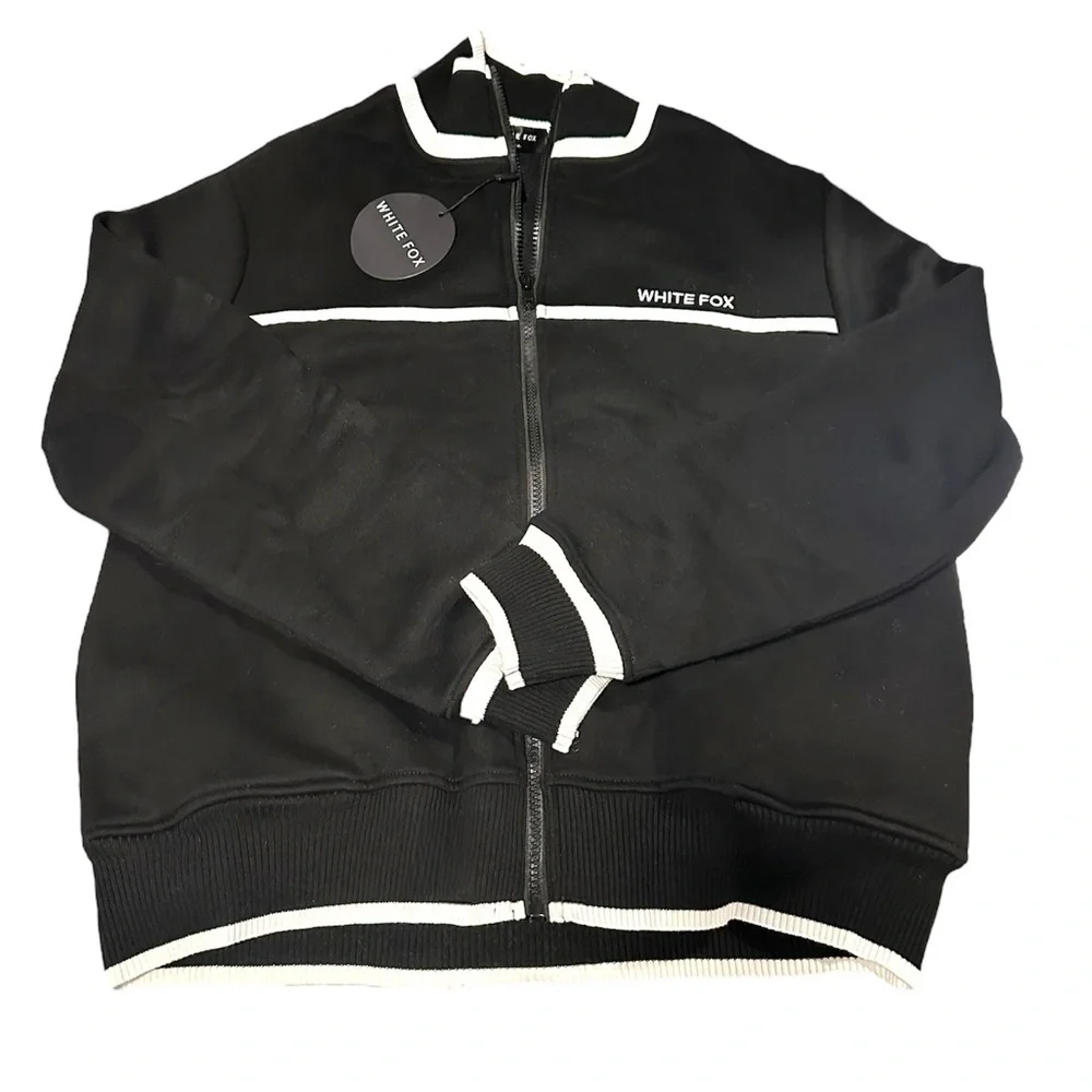 NWT WHITE FOX sign me up zip front sweater black and white - Picture 2 of 2